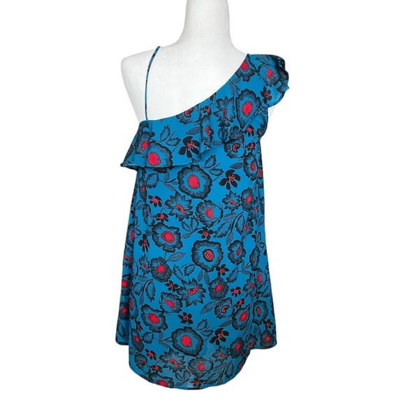 Hashttag Women's One Shoulder Teal Floral Mini Dress Size Extra Small - Picture 4 of 7